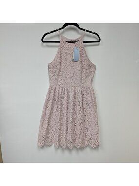 Soprano Dress Juniors M Pink Lace Halter Fit & Flare Short Lined Party Wedding
